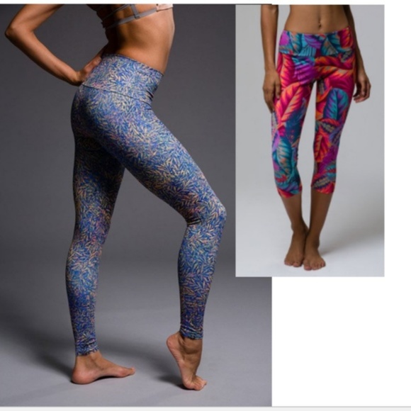 Onzie Pants - Onzie Blue Capri Leggings, Branch Pattern - S/M